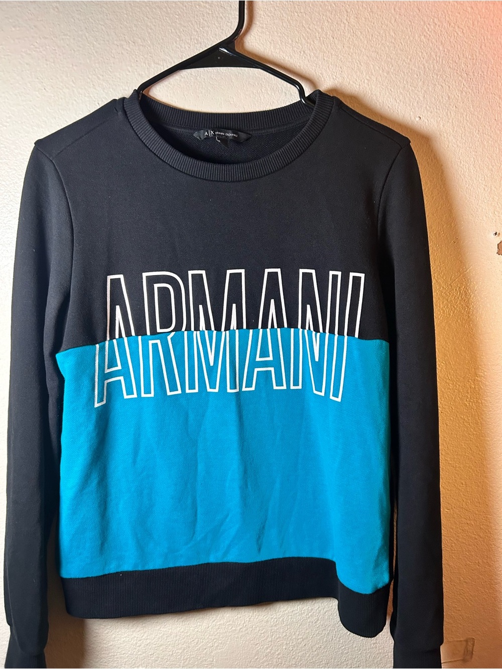 Armani Exchange Black & Teal Colorblock Logo Sweatshirt size medium